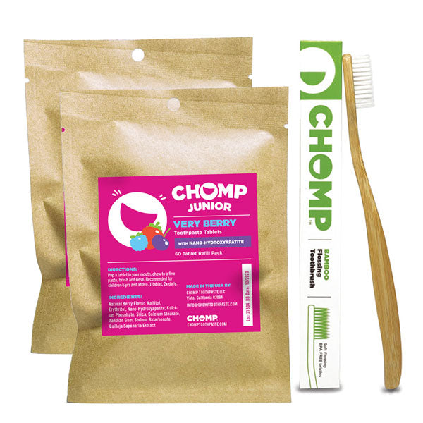 chomp very berry nano toothpaste with 2 toothbrushes