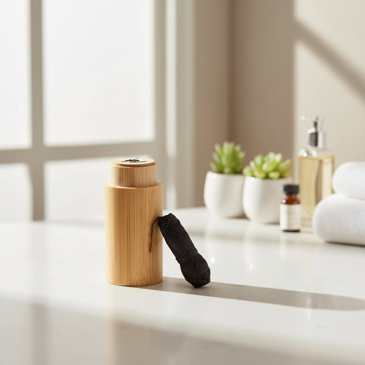Refillable bamboo dental floss dispenser