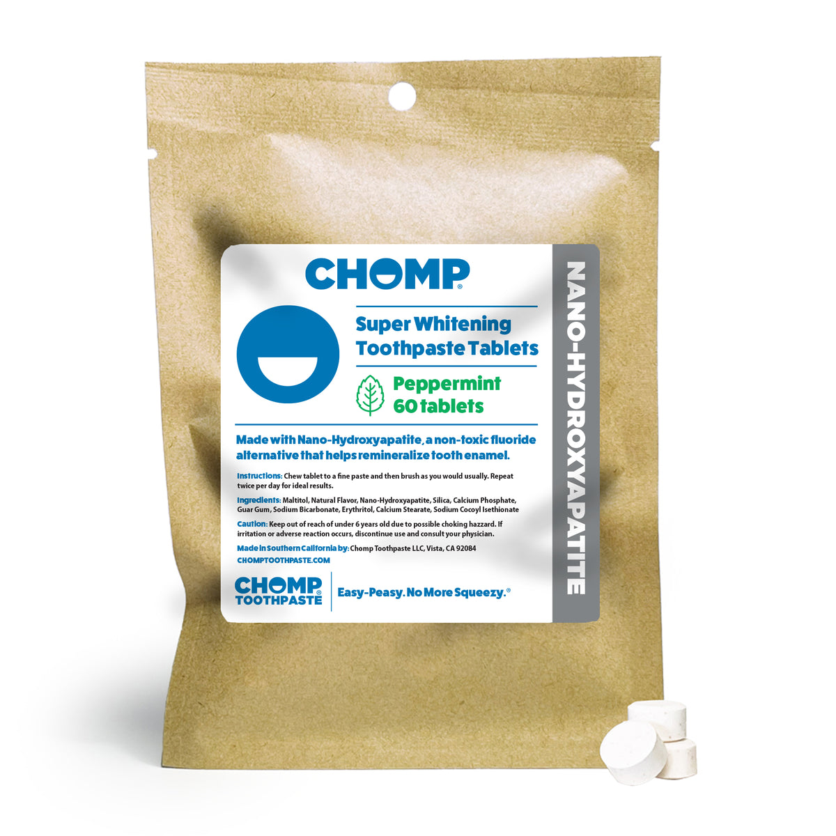 CHOMP Super Whitening Peppermint NHAP Toothpaste Tablets Refill