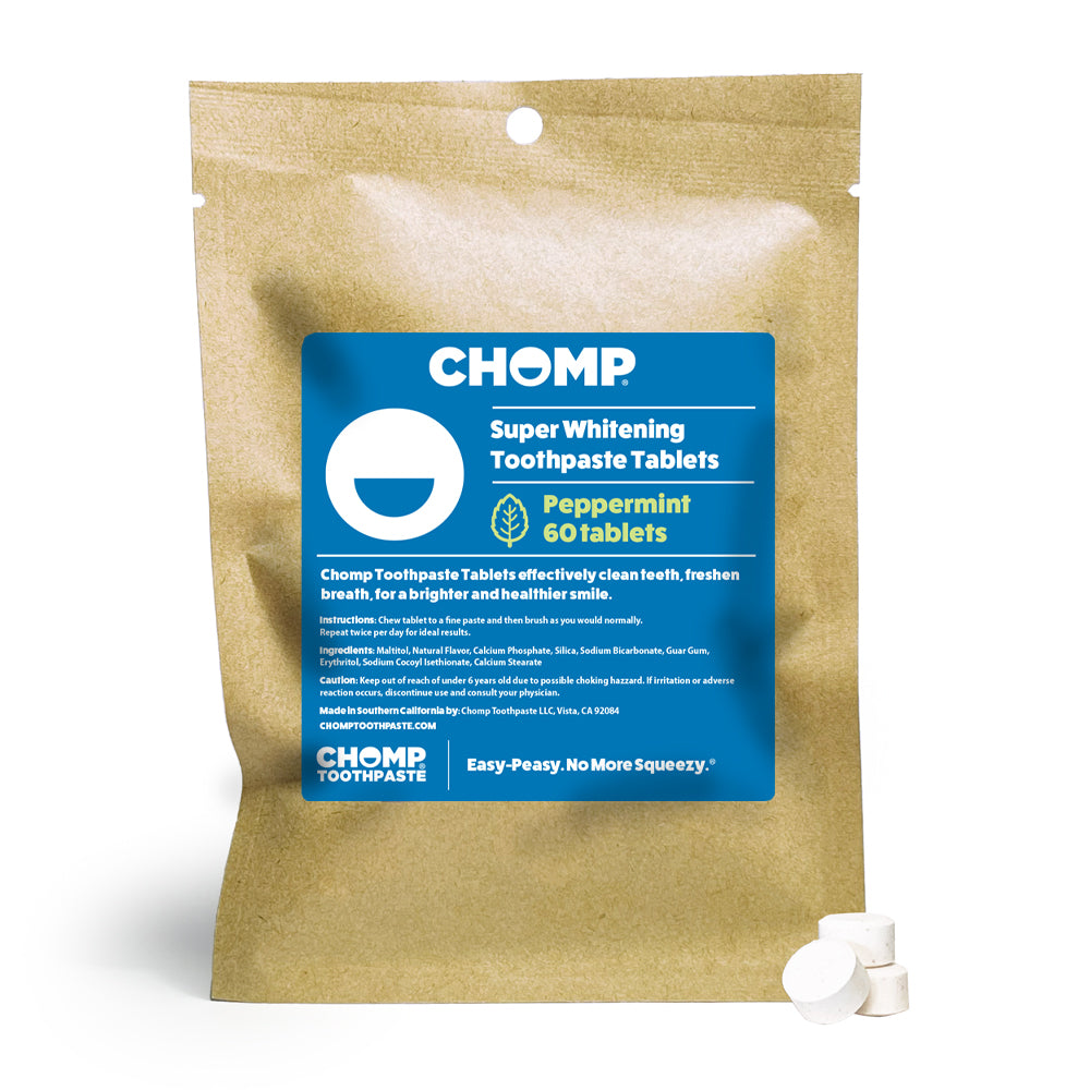 Chomp Peppermint whitening toothpaste tablets