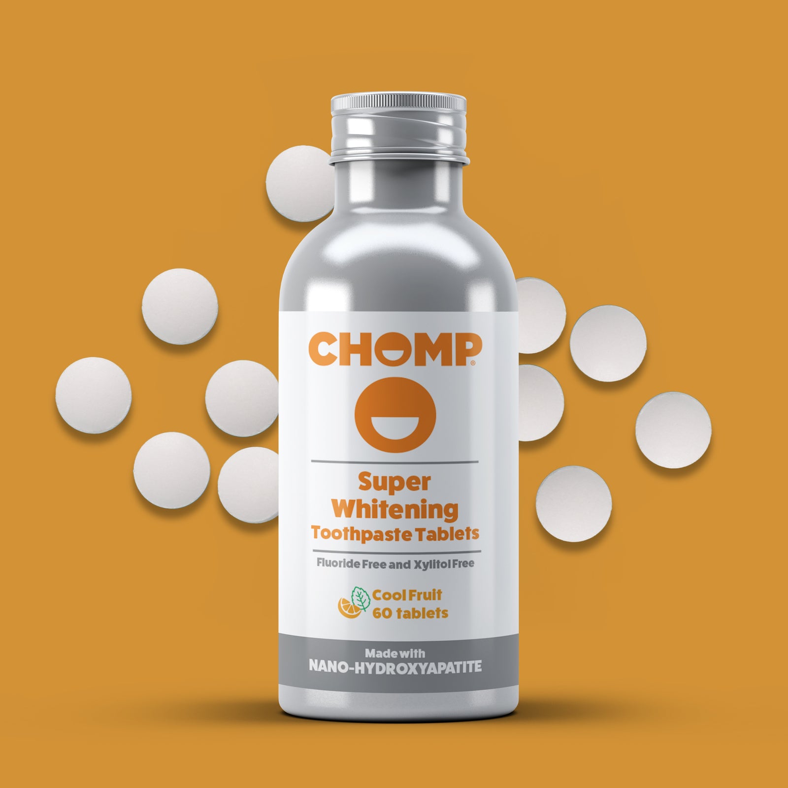 Chomp nano hydroxyapatite cool fruit toothpaste tablets