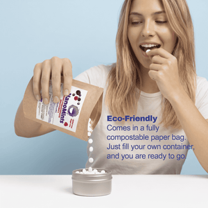 Woman eating chomp mints.