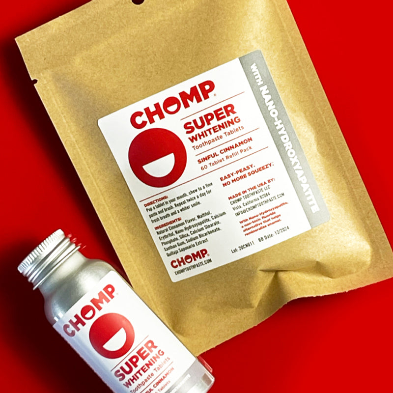 Chomp Cinnamon Nano hydroxyapatite toothpaste tablets