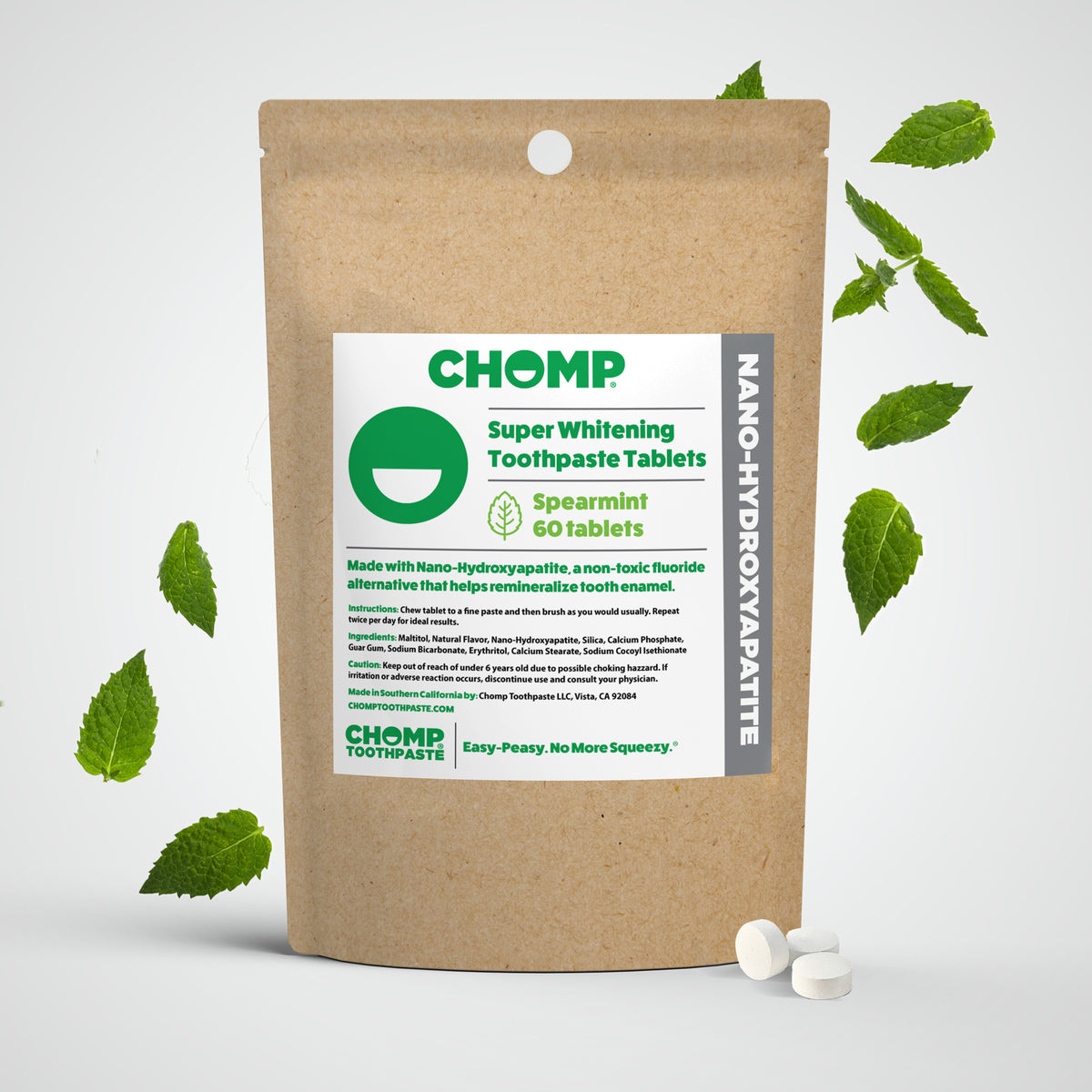 CHOMP Super Whitening Spearmint NHAP Toothpaste Tablets Refill