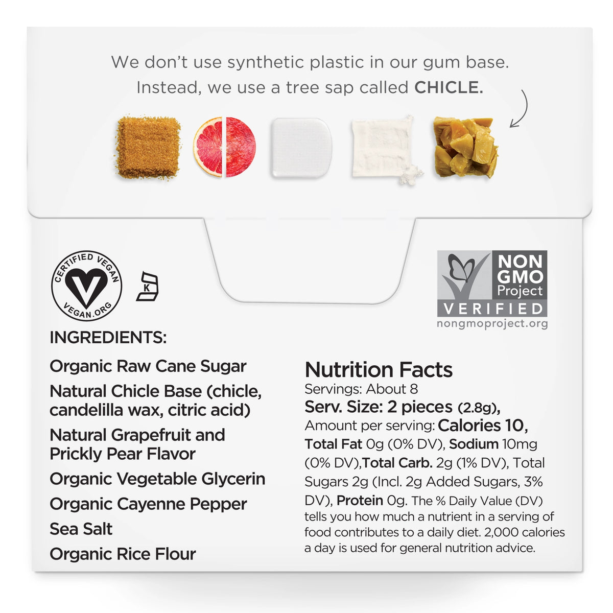 Product packaging with ingredients and nutrition facts on a white background