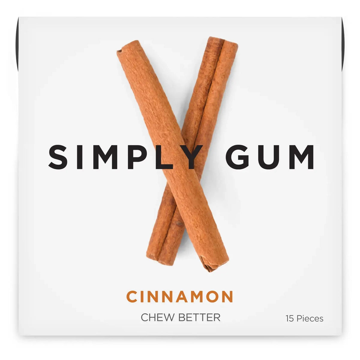 Cinnamon flavored gum packaging with &#39;Simply Gum&#39; branding on a white background