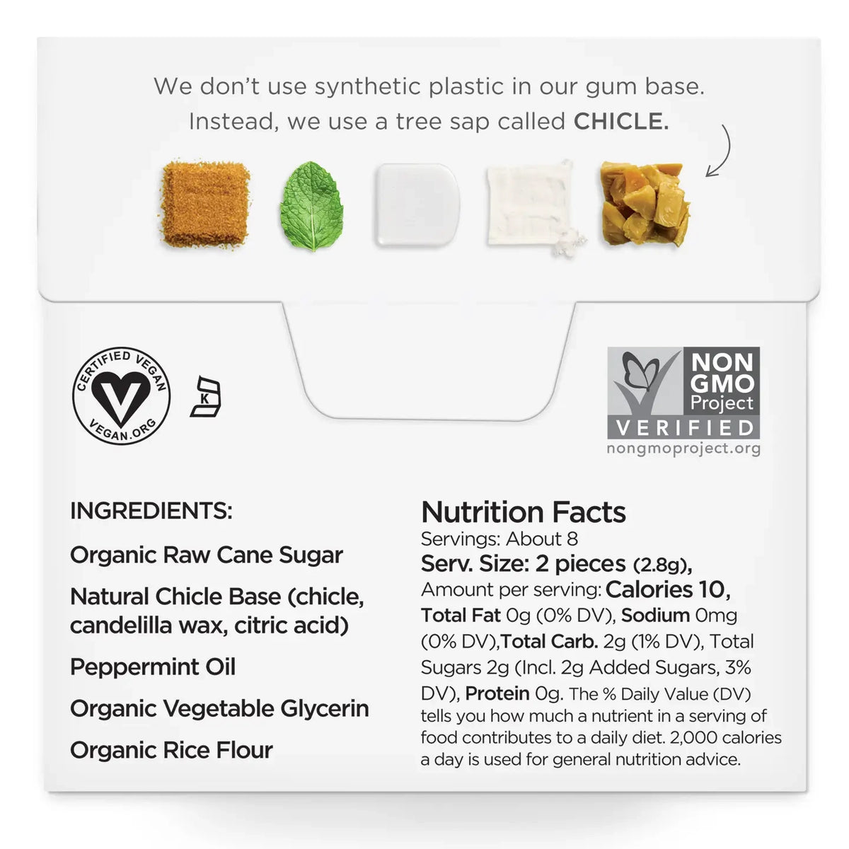 Product label with ingredients and nutrition facts on a white background