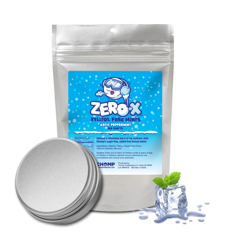 Chomp Zero-X Xylitol-free Breath Mints Refill with Container (Peppermint)