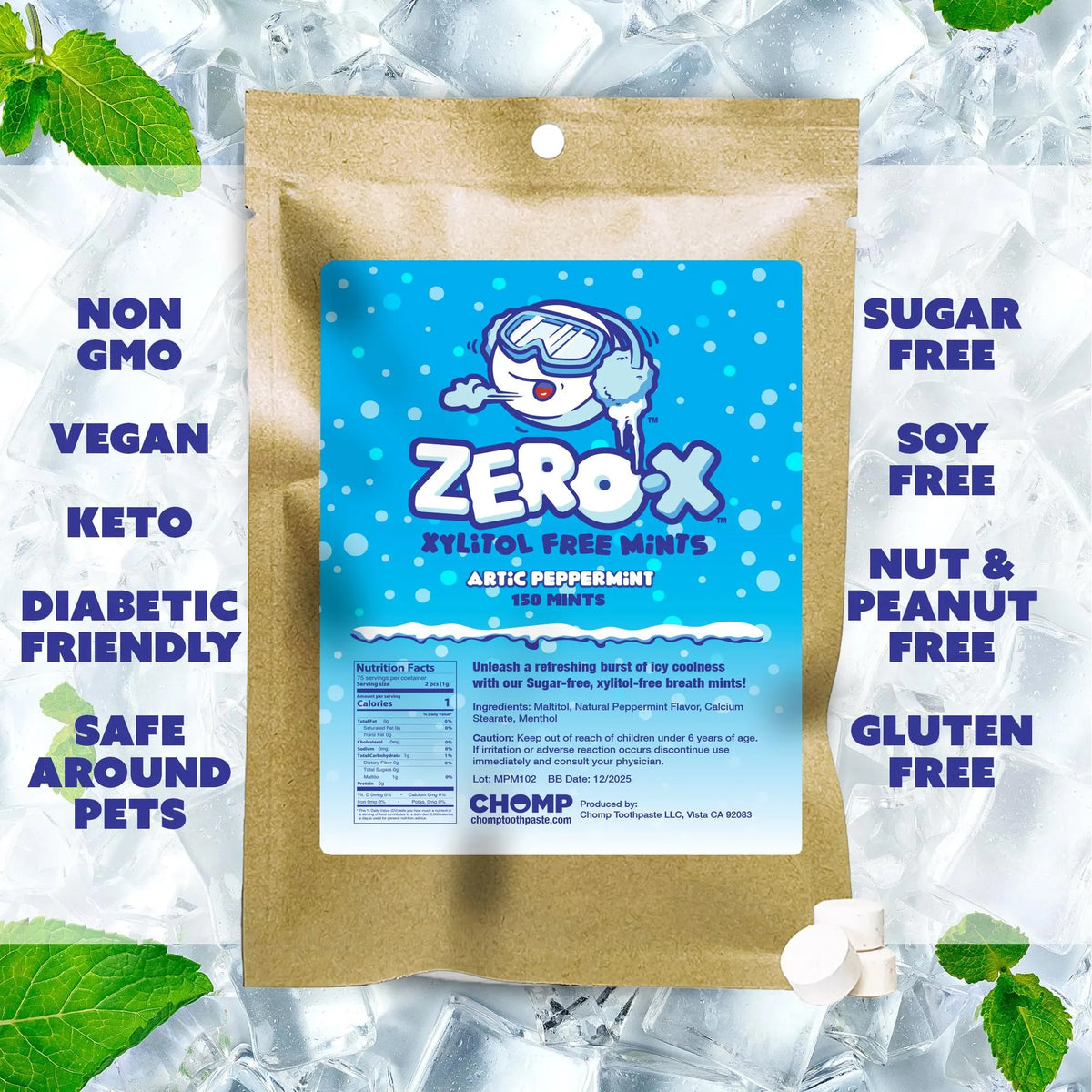 Chomp Zero-X Xylitol-free Breath Mints Refill (Peppermint)