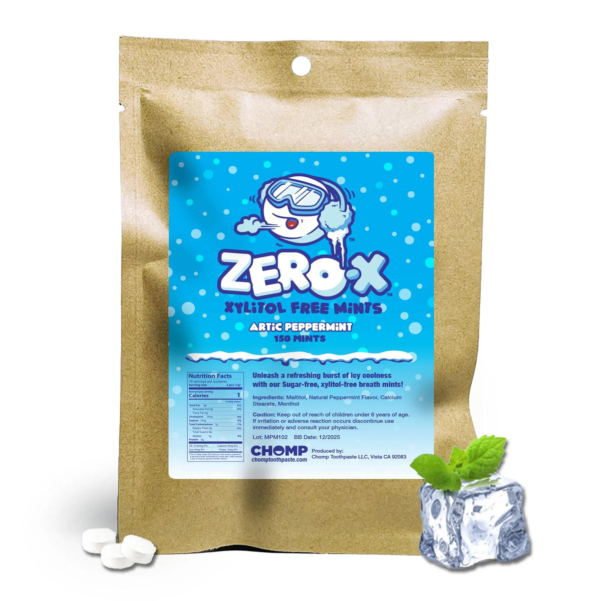 Chomp Zero-X Xylitol Free Peppermint Mints (Wholesale)