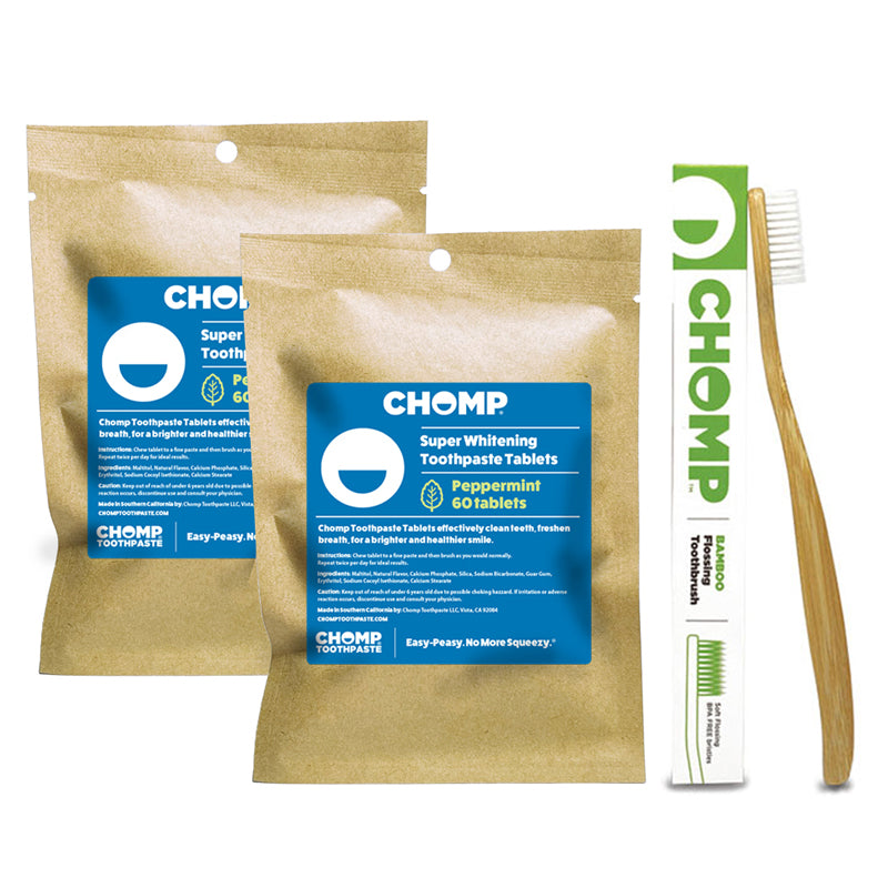 Chomp Peppermint packs with toothbrush