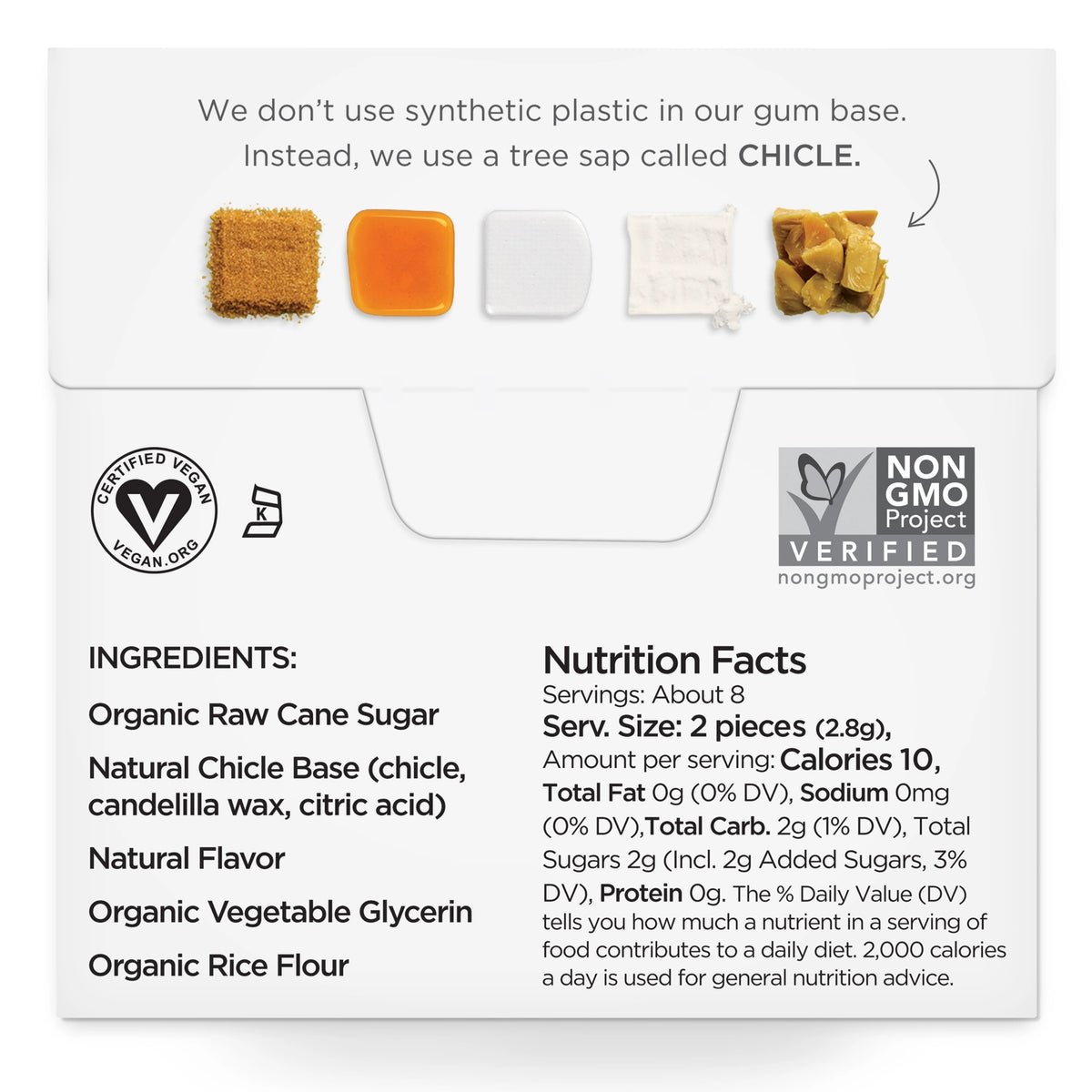 Product label with ingredients and nutrition facts on a white background