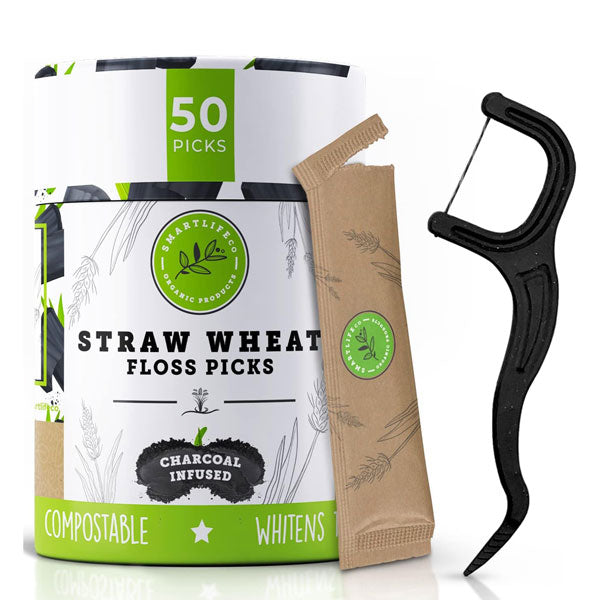 SmartLifEco biodegradable charcoal infused floss picks 50 individually wrapped