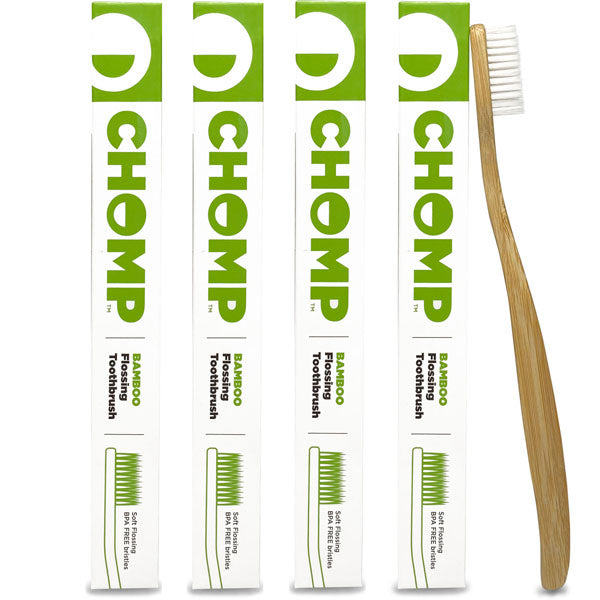 chomp bamboo flossing toothbrush 4 pack