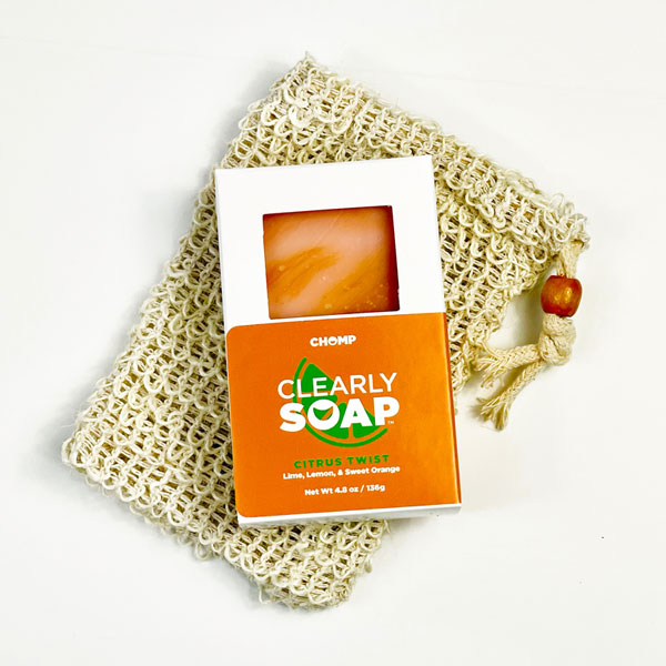 chomp clearly citrus twist soap with bag