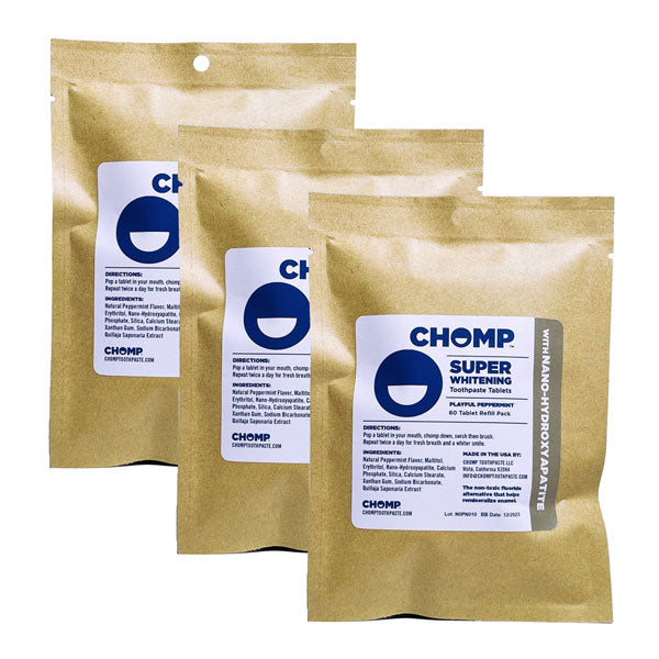 chomp peppermint nano toothpaste tablets 3 refills