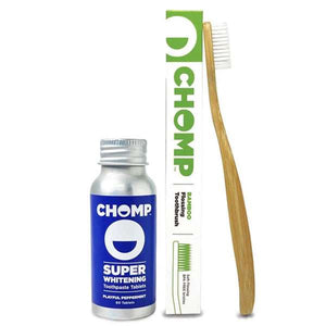 chomp peppermint whitening toothpaste with toothbrush